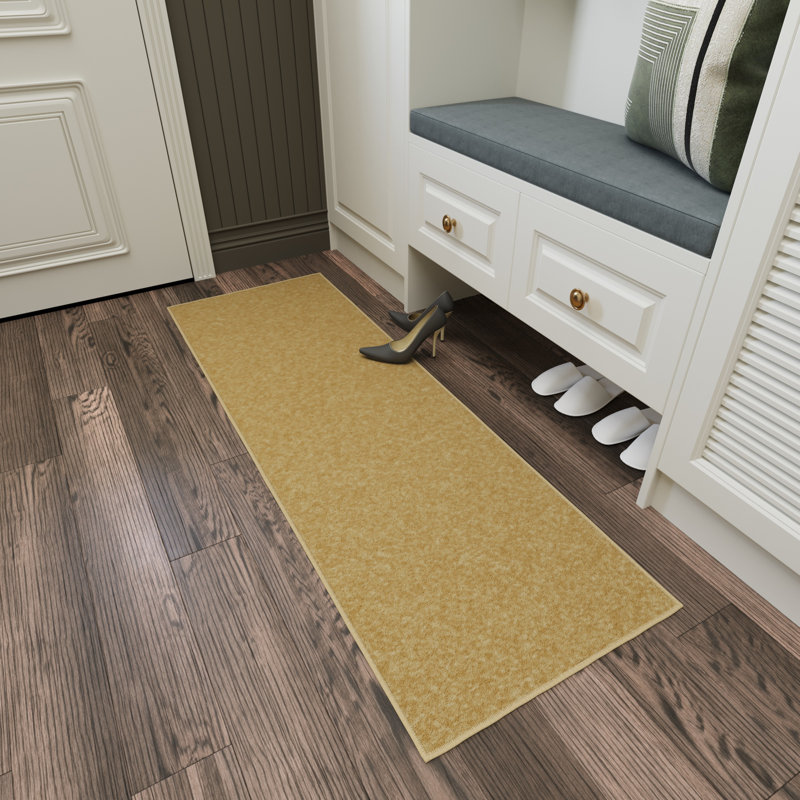 Beige Polyamide Non-Slip Rubberback Runner Rug for Kitchen