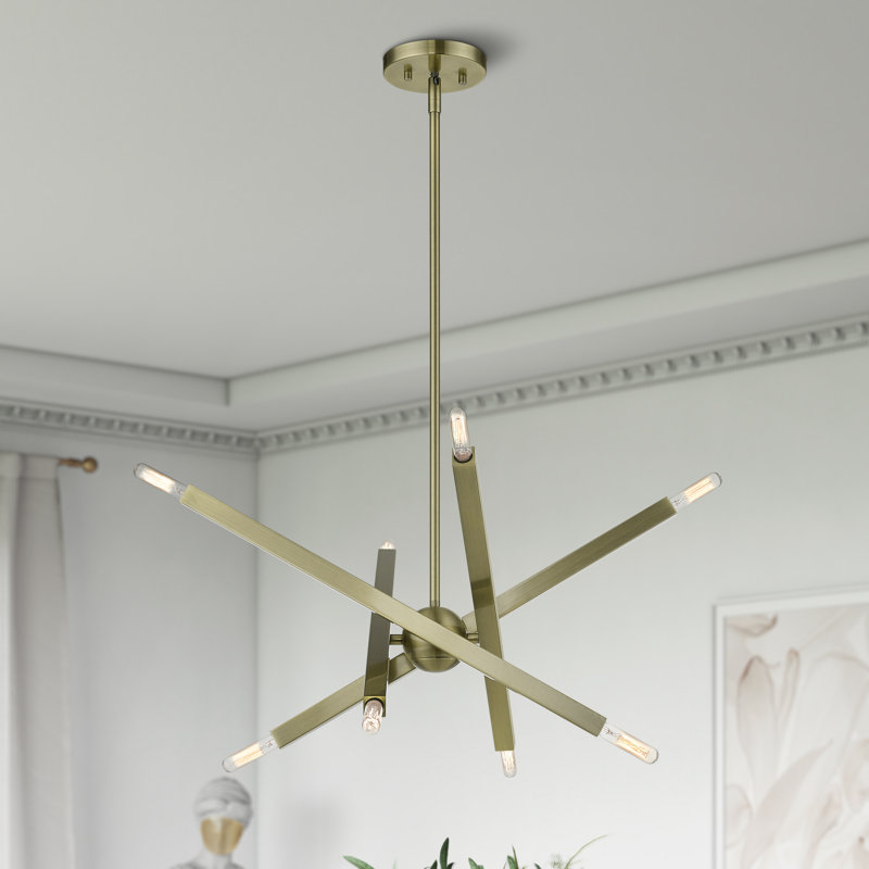 Lustre linéaire moderne Spoutnik à 8 lumières Manique, Laiton antique