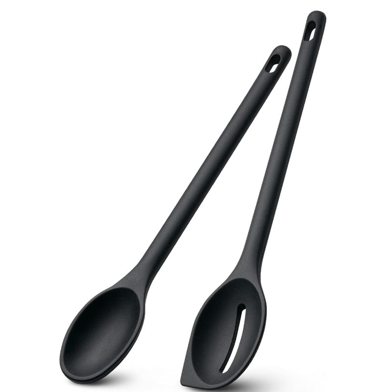 Silicone Spoons for Cooking 2Pcs, 600°F Heat Resistant Cooking Spoon with Solid & Slotted Spoon