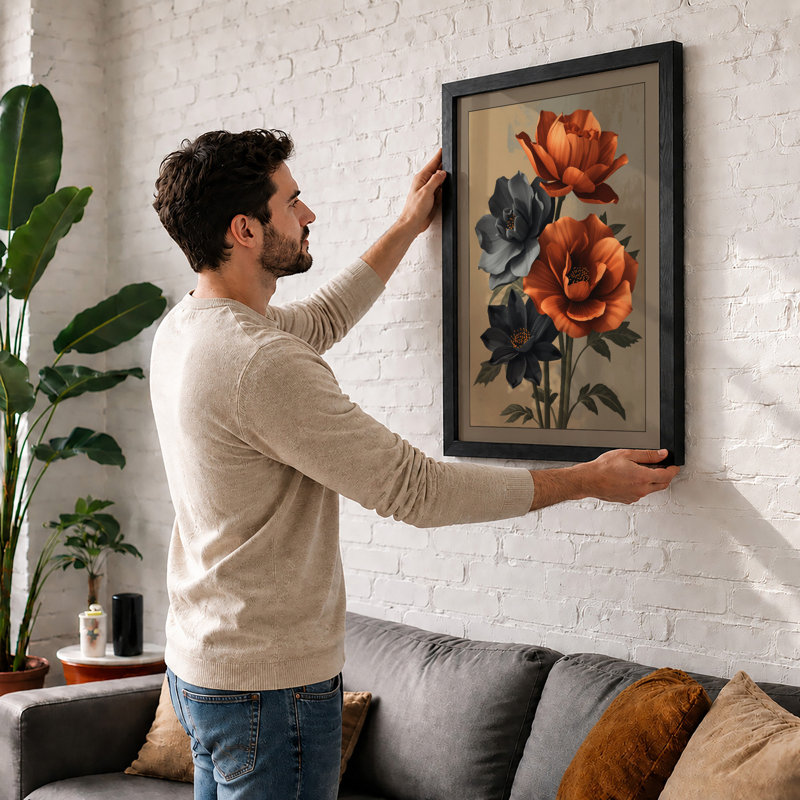 Three Blooms Study Botanical - Framed Print, Walnut, A1 - 84.1 x 59.4 cm