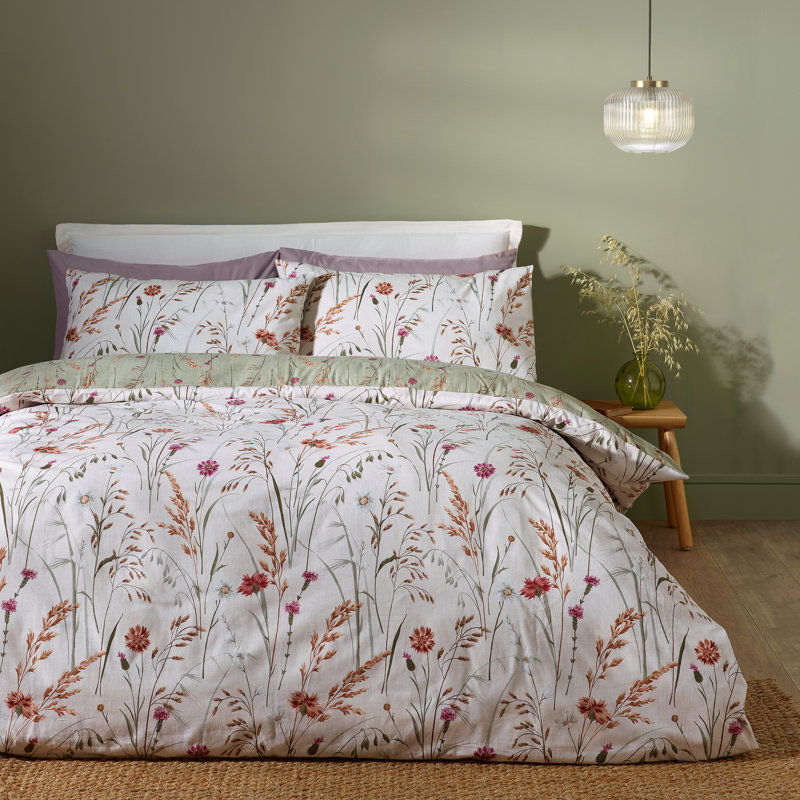 Brushed Grasmere Floral Cotton Reversible Duvet Cover Set, King Duvet Cover Set + 2 Standard Pillowcases