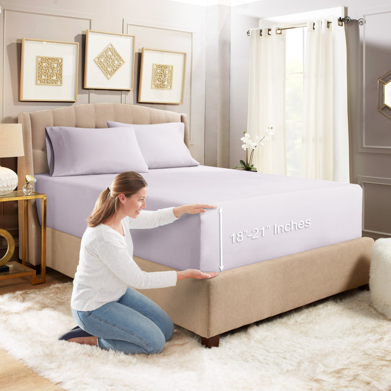 Microfiber Sheet Set, Light Gray Lavender, Queen Sheet Set with 2 Pillowcases