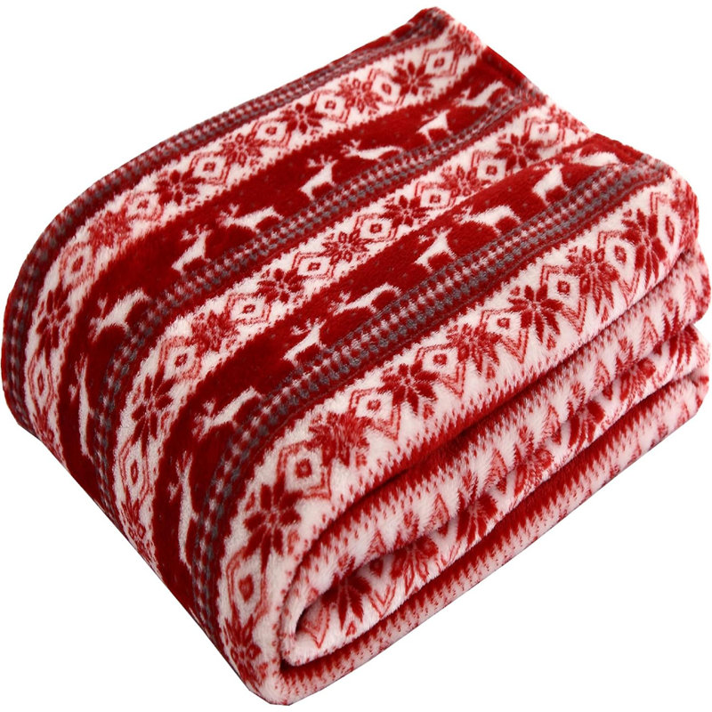 Jeté en molleton imprimé Velvet Touch, Renne rouge rayé