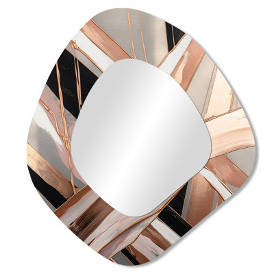 Metallic Stripes And Circles II - Marble Unique Shape Decorative Wall Mirror, Modern Asymmetrical Mirror, Printed Metal Art