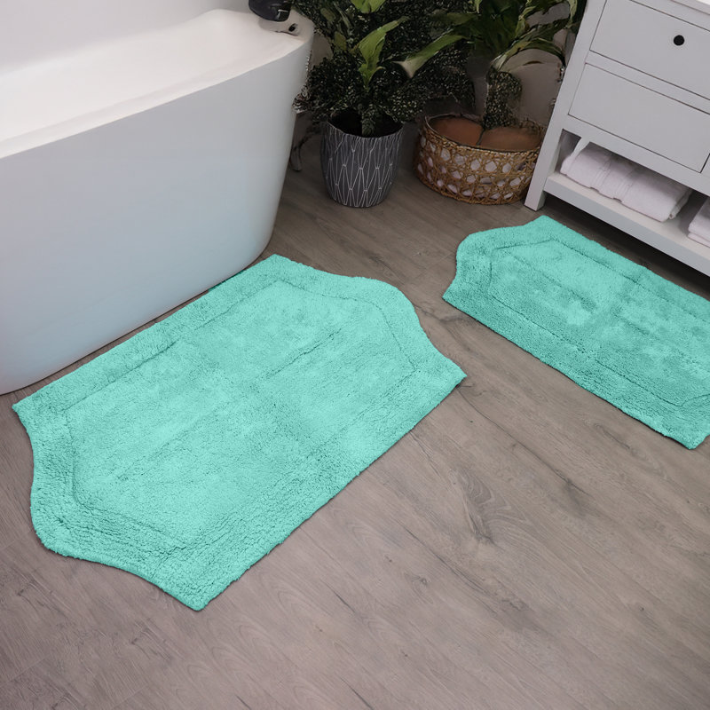 Morissette 100% Cotton Bath Rug, Non-slip, Absorbent, Machine Washable, Quick Dry 2 PCs set (21x34 / 24x40), Turquoise