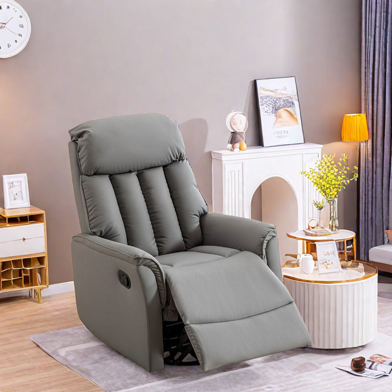 Kuchler Faux Leather Swivel Recliner, Light Gray