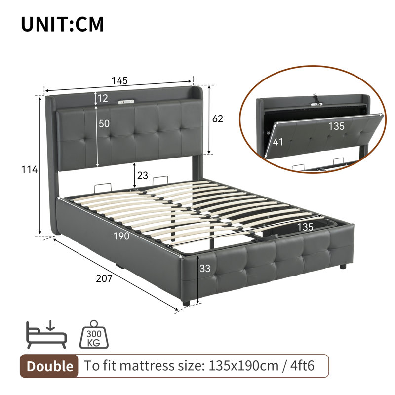 Bettine Upholstered Ottoman Storage Bed, Double (4'6)