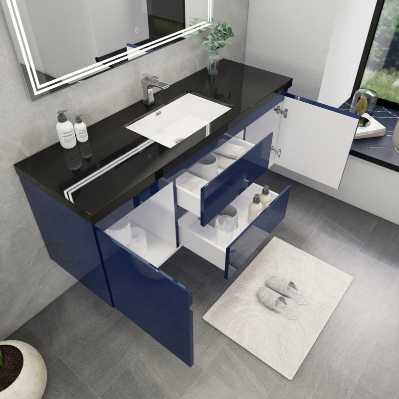 Ensemble de meuble-lavabo mural simple 60 po Castin, Bleu lustré