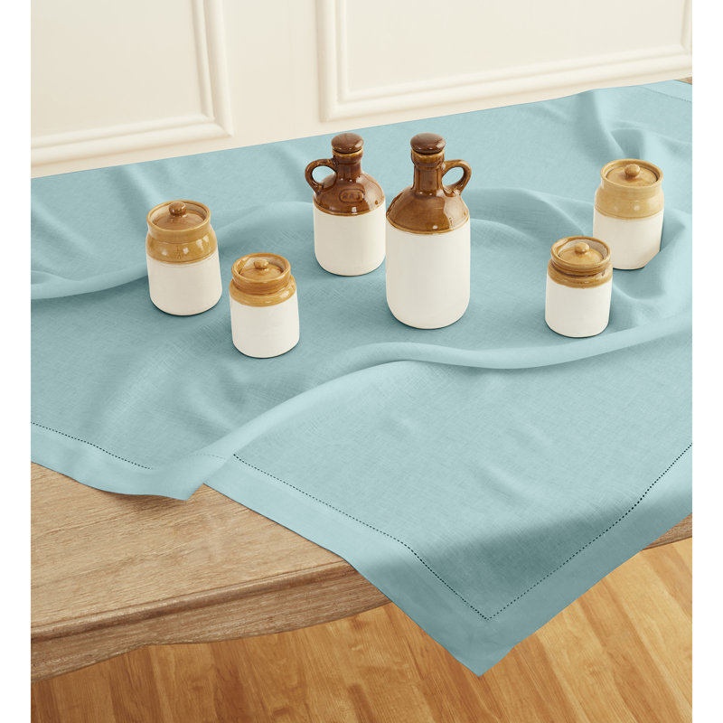 100% Pure Linen Hemstitch Tablecloth- Classic Hemstitch, Aqua Blue, 72" x 54"