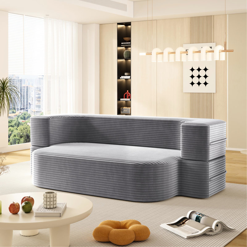 Lit à 2 places de 78,7 po avec mousse haute résilience, velours côtelé confortable et support stable en éponge élastique respirante, accoudoirs carrés