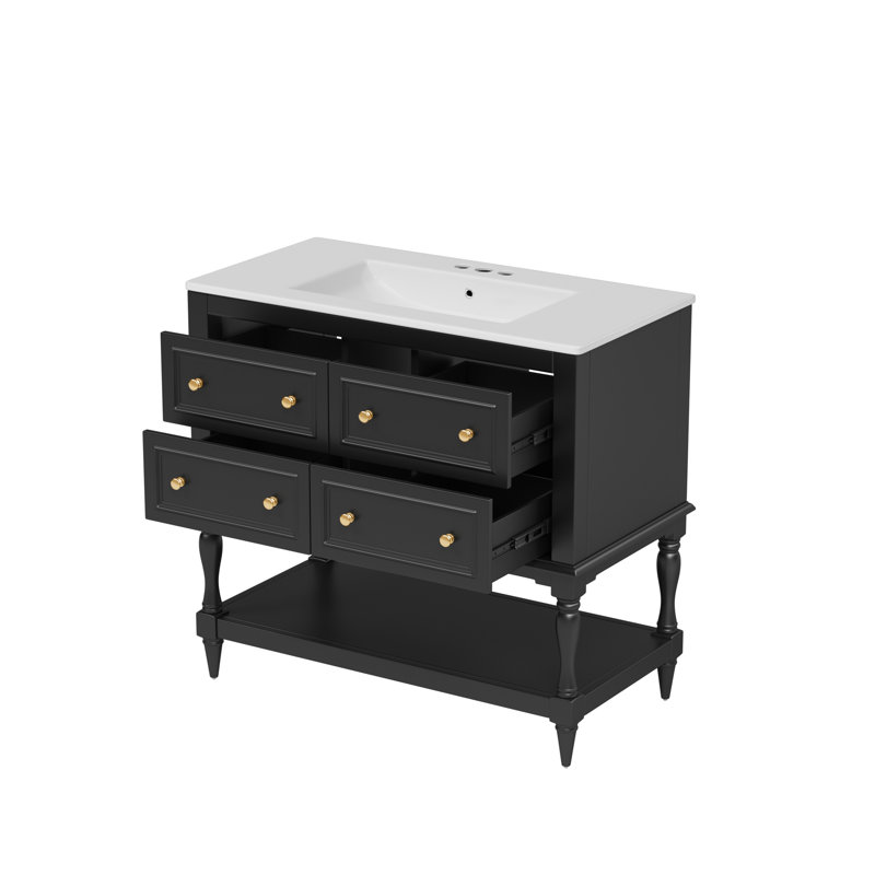 36'' Single Bathroom Vanity With Ceramic Top, Black