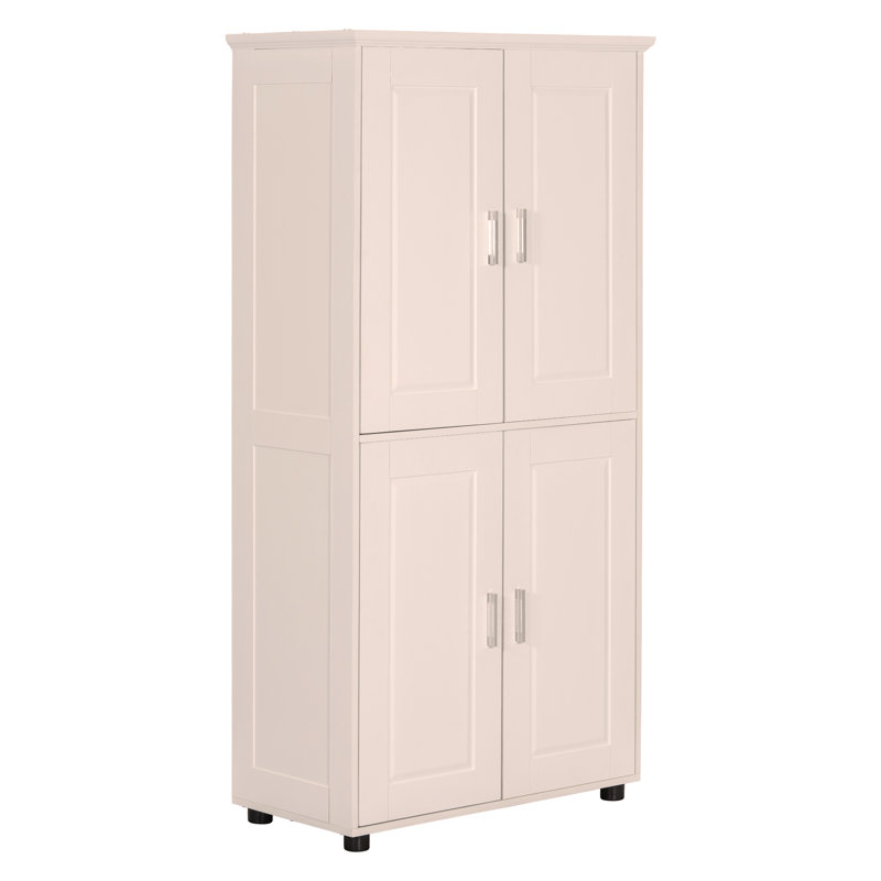 Armoire de rangement haute et large pour salle de bain, unité de rangement pour salle de bain, armoire autoportante avec 4 portes, tablettes réglables, blanc