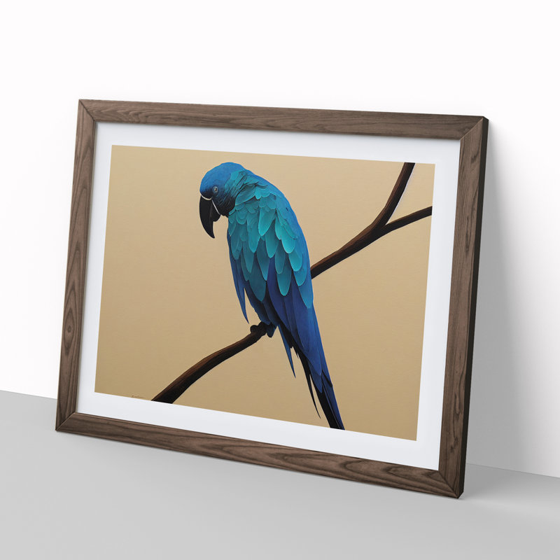 XH1022-6883X Perched Parrot - Single Picture Frame Print, 46cm H x 64cm W x 2cm D, Walnut Framed