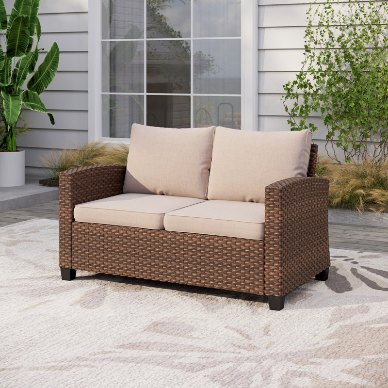 Argyri Stylish Wicker Outdoor Patio Loveseat, Beige