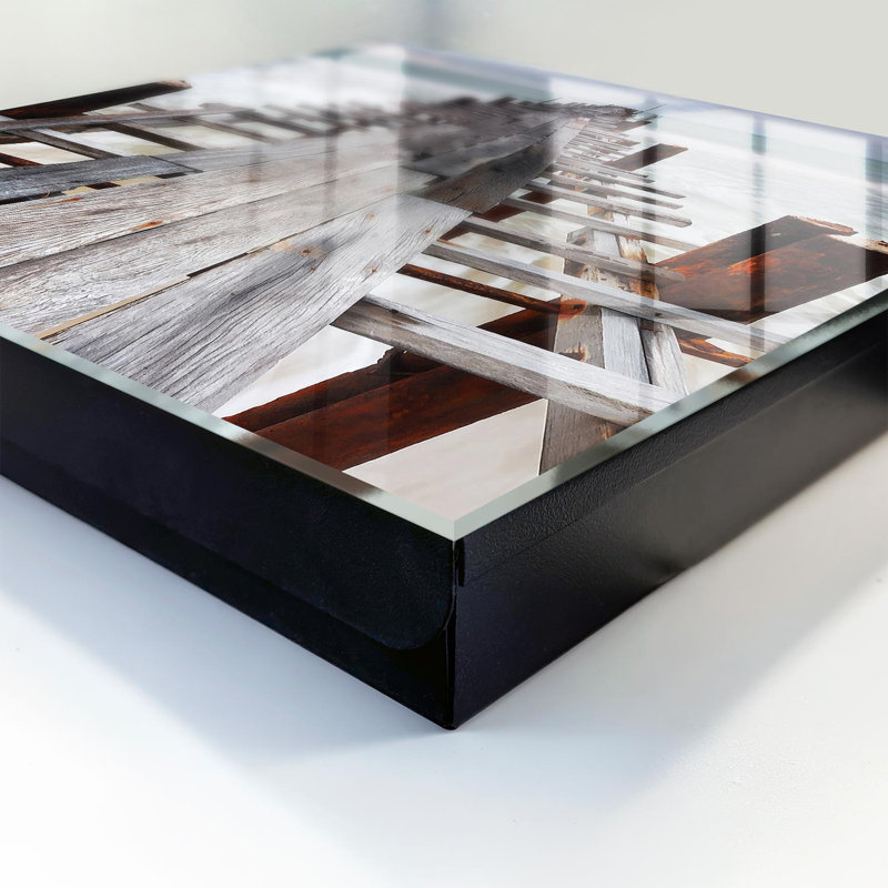 Key box, Opens to the left, 30x30x5, White, A wooden pier against the backdrop of a calm sea, 