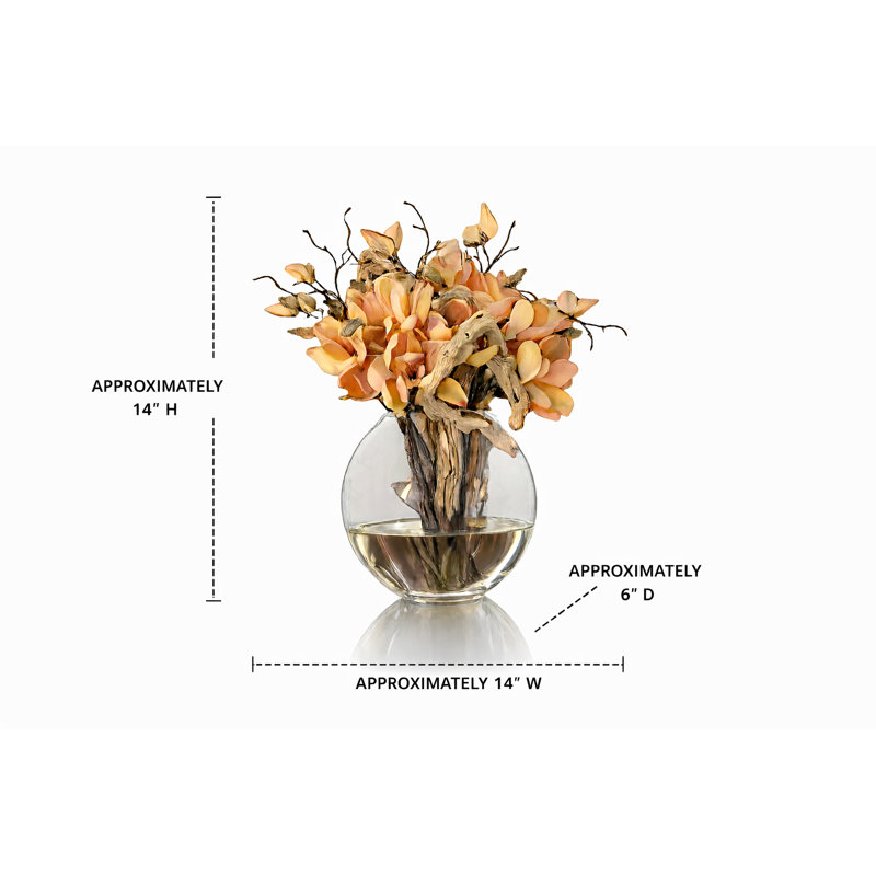 10" Moon Vase With White Magnolias	, White