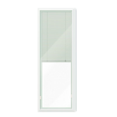 Ensemble d'insertion de vitrage en verre trempé transparent 1 linteau, remplacement de vitrage en verre trempé double pour porte d'entrée 22 po x 64 po avec volets intégrés - Dimensions du cadre, intimité, installation et entretien faciles, blanc