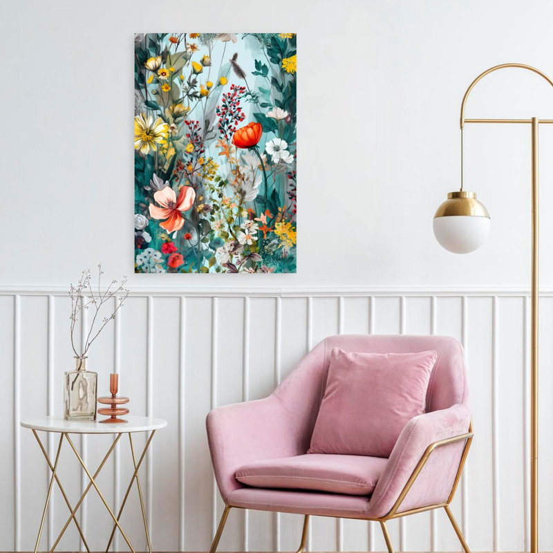 Art contemporain, art abstrait fleur naturelle, H 24 po x l 16 po