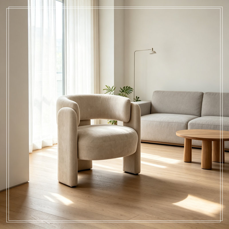 Fauteuil demi-tonneau incurvé avec pieds robustes, Gris