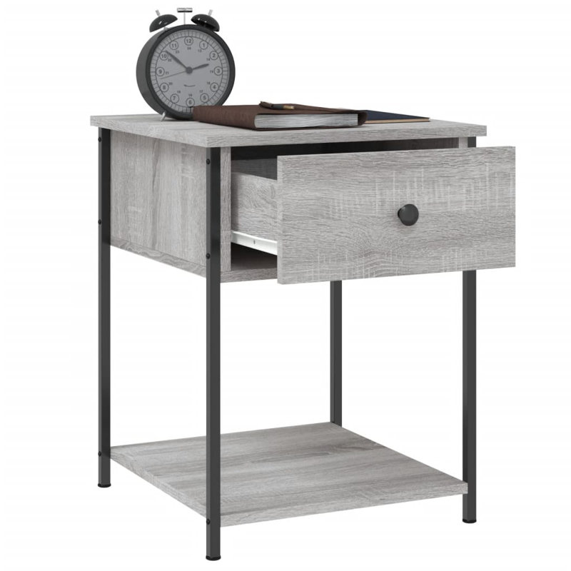 Allums 44cm W Iron Bedside Table, Grey Sonoma, Set of 2