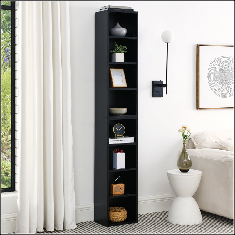 Armoire de rangement à 8 niveaux pour médias, armoire de rangement compacte pour CD et DVD avec tablettes réglables, bibliothèque étroite pour bureau à domicile
