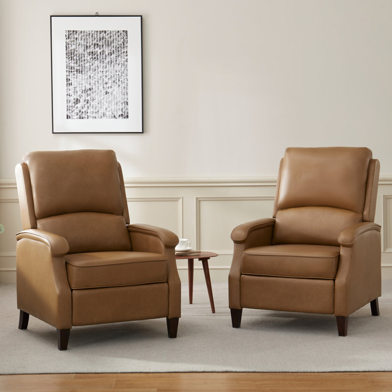 Upholstered Faux Leather Push-Back Manual Recliner(Set Of 2), Yellow Brown