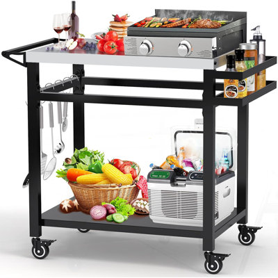 20"x 32" Grill Table with Double-Shelf, Stainless Steel Grill Cart