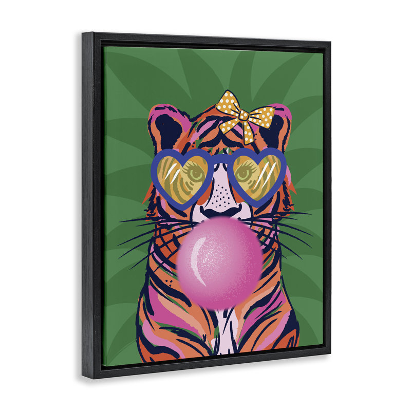 Art mural sur toile Glam Tiger Bubble Gum par Lisa Perry White, H 31 po x l 25 po, Cadre flottant noir de jais