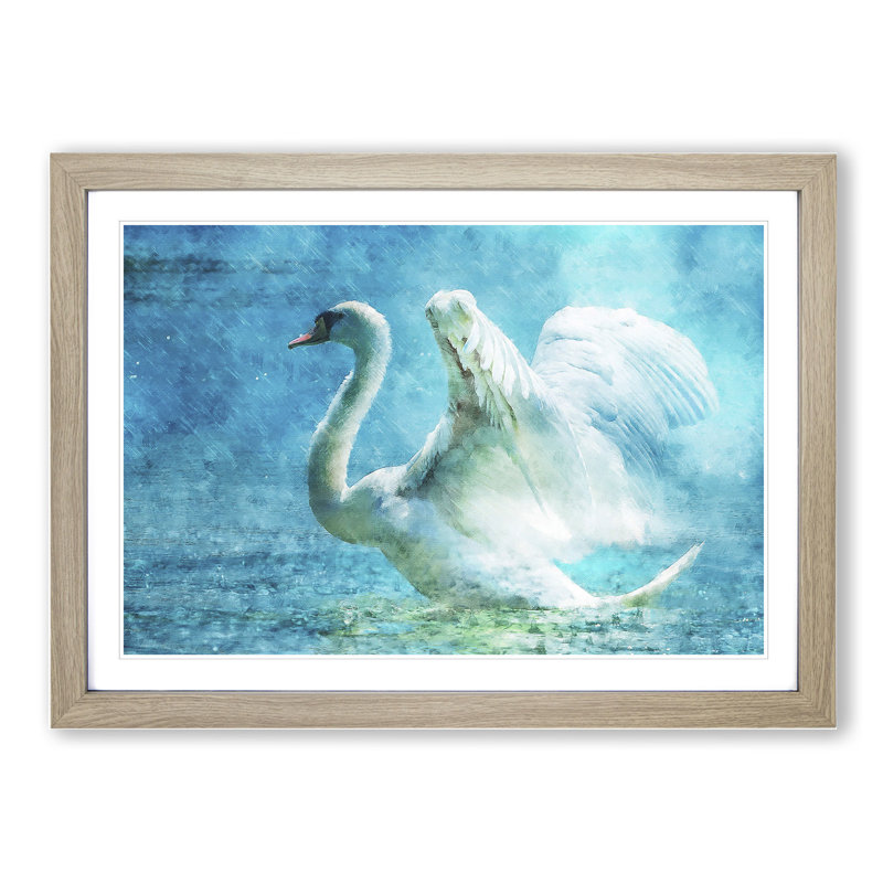 White Swan Vol.1 - Picture Frame Painting, 27cm H x 36cm W x 2cm D, Oak Framed