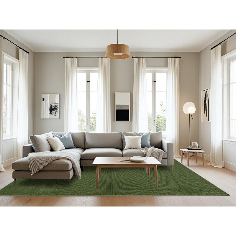 Machine Washable Solid Green Area Rug, Rectangle 8' x 12'