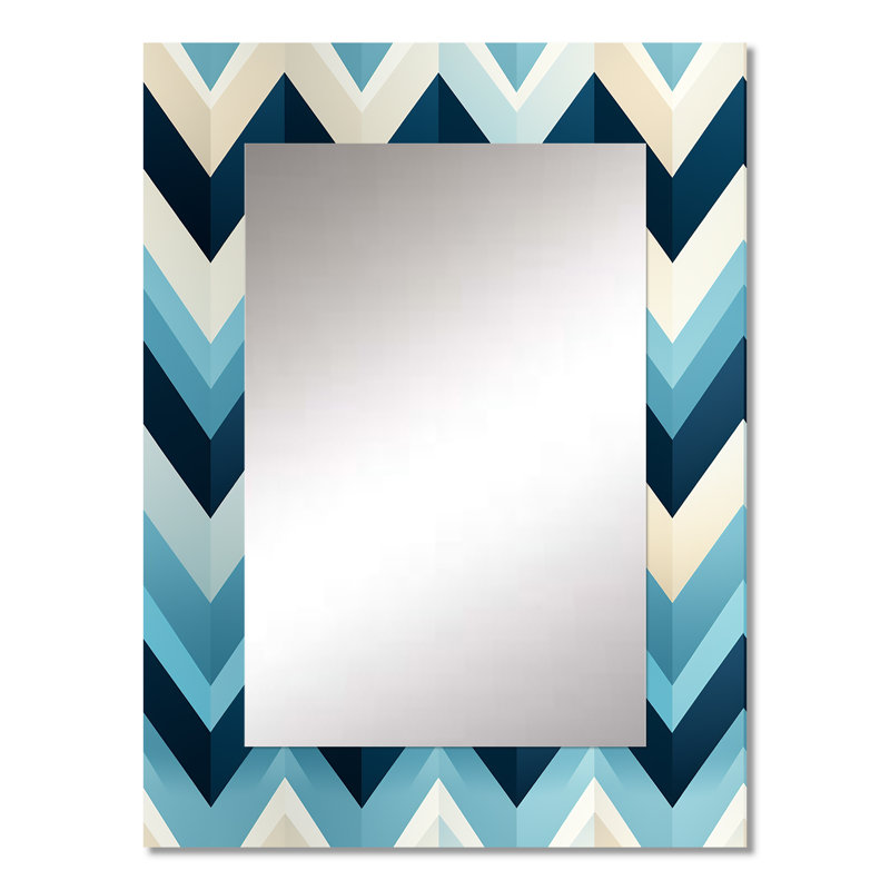 Theisen Blue And White Geometric Harmony Chevron Pattern - chevron  Mirror, Glam Decorative Wall Mirror, Printed Metal Art