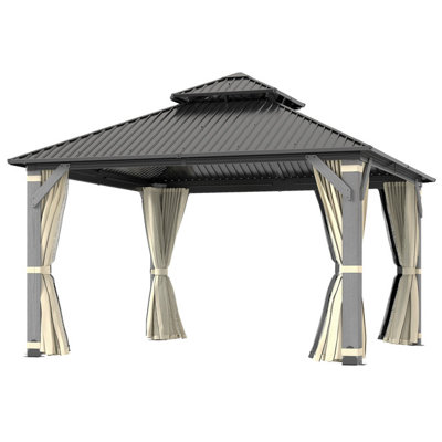 Pavillon de jardin extérieur en bois de cèdre avec toit double en acier galvanisé l 8,5 pi x P 8,5 pi