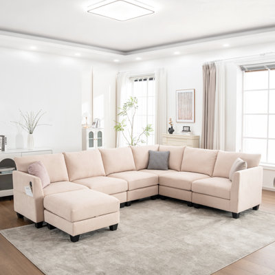 Amold 122.8 '' Large Sectional Couch,L-Shaped Modular Sectional Sofa Corner Couch,Living Room Cloud Couch With Ottoman Storage And USB