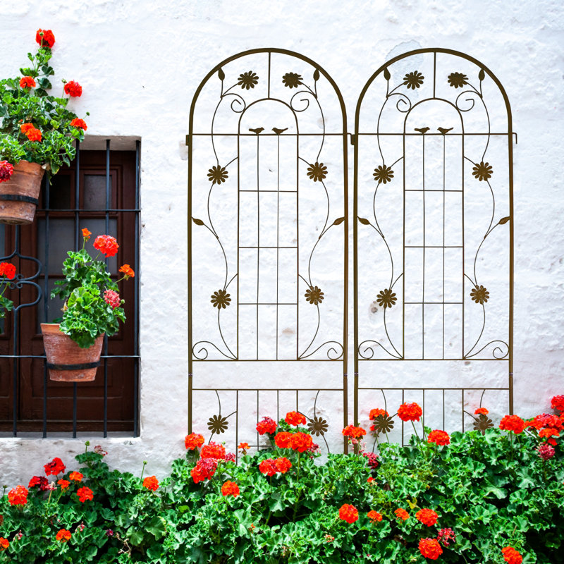 Treillis de jardin en métal 86,7 po x 19,7 po, brun antirouille pour les fleurs d'extérieur, facile à construire, paquet de 2 châssis 86,7 po x 19,7 po brun, support pour plantes, assemblage