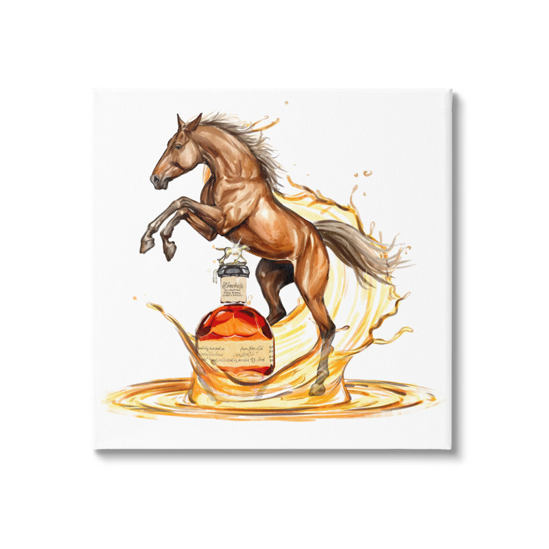 Cheval et bouteille de whisky par Ziwei Li, H 17 po x l 17 po x P 1,5 po, Toile tendue