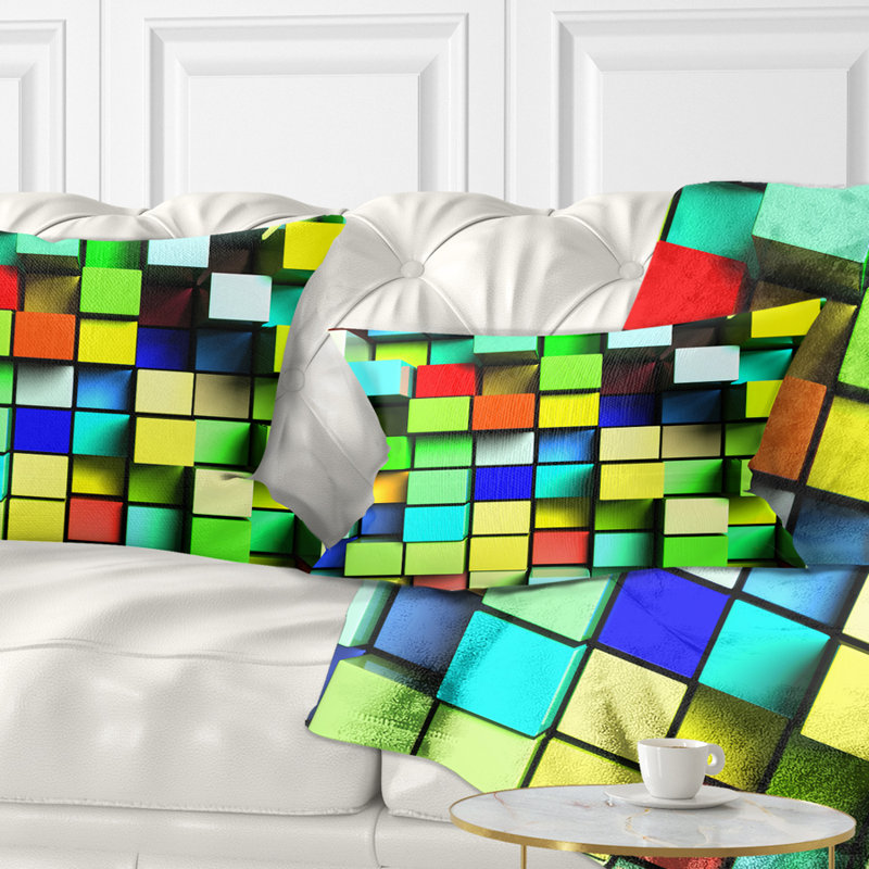 Coloured 3D Cubes Wall Design - Coussin décoratif imprimé abstrait