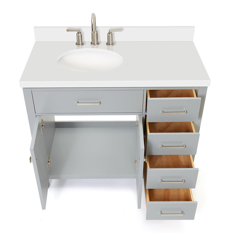 Meuble-lavabo simple 42 po avec plateau en quartz blanc Macnair, gris