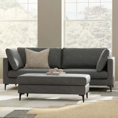 Ava 90 inch Mid Century Sofa with Ottoman Set