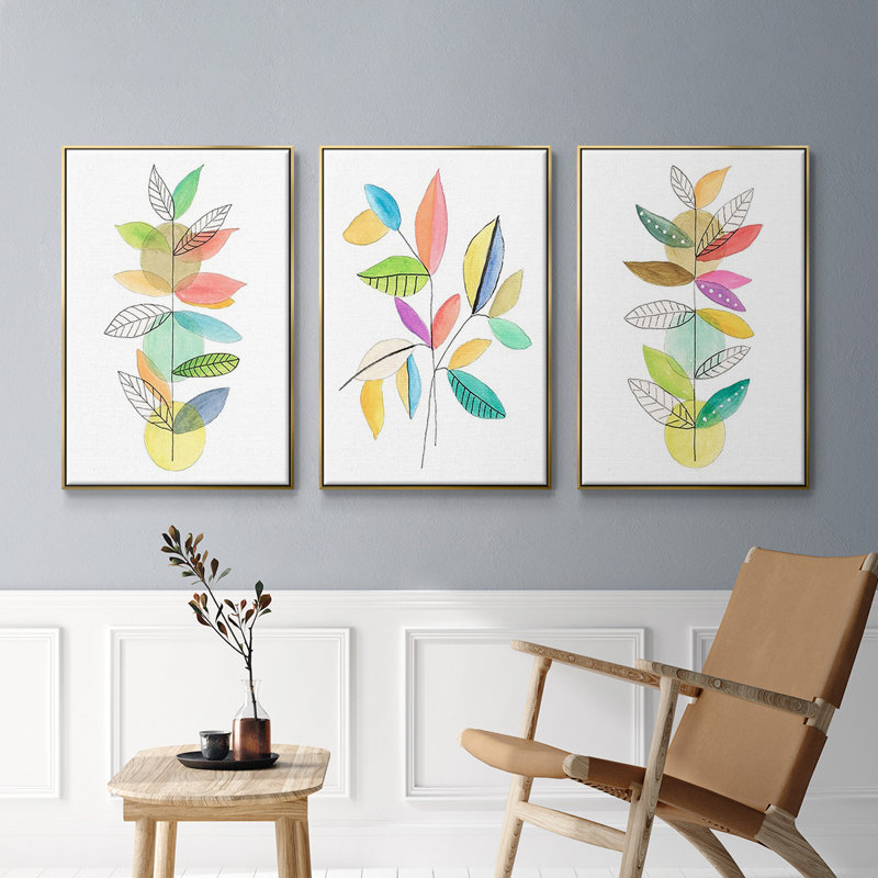 Moon Rising Leaves I, ensemble de 3 toiles encadrées sur toile, H 27 po x l 54 po, Or