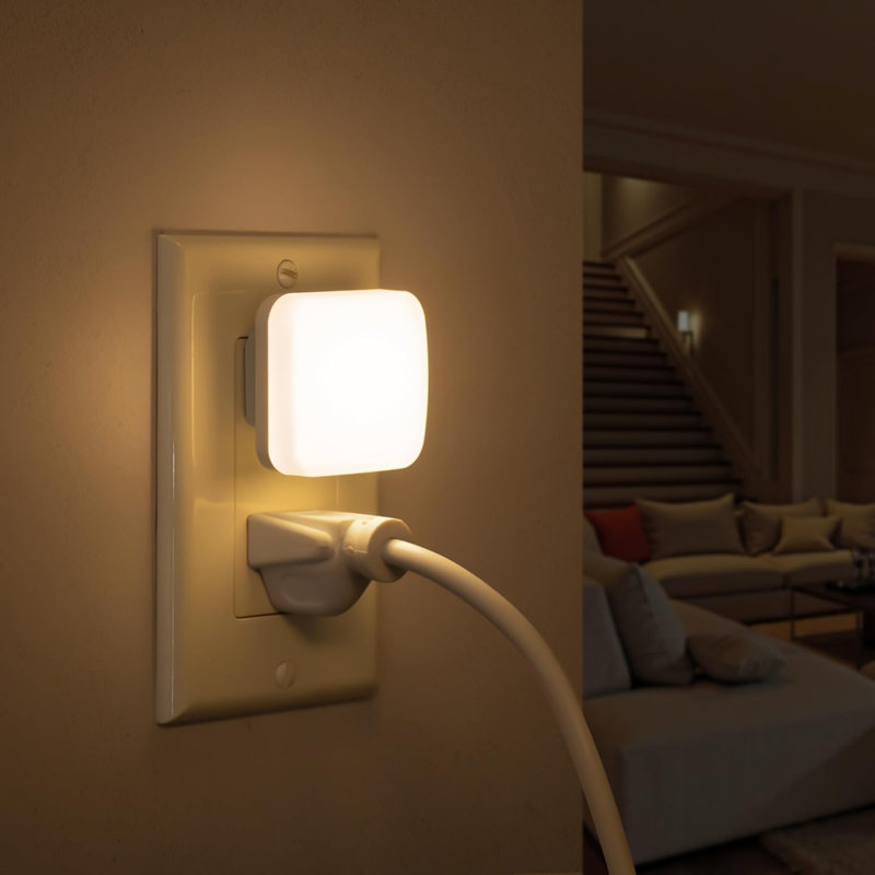 Small Square Opal Cover Plug-In Night Light With Light Sensor, 3000K Warm White, Non-Dimmable