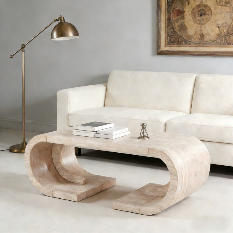 Table basse 47,24 po courbée en C robuste avec base courbée, Light Natural