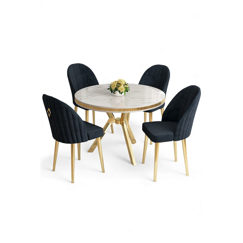 Ensemble de table et chaises de salle à manger (5 pièces), Anthracite, Gold
