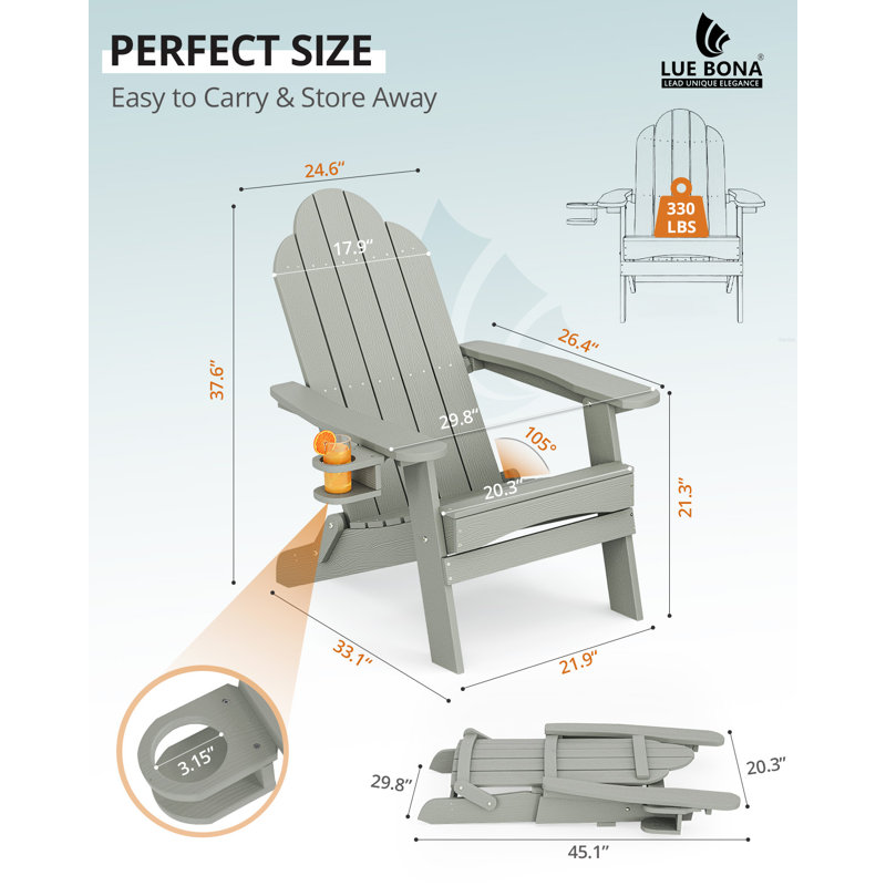 Chaise Adirondack pliante en PEHD, Gris, 2
