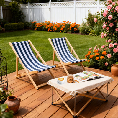 2 pièces de chaise longue pliante en bois Populus bleu foncé pour une détente en plein air, capacité de poids de 220 lb, chaises de largeur de 25,2 po de plage, de jardin, de bord de piscine,
