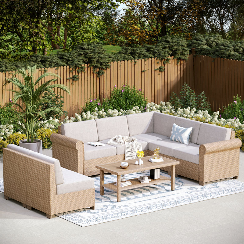 Rattan 7 - Person Seating Group with Cushions