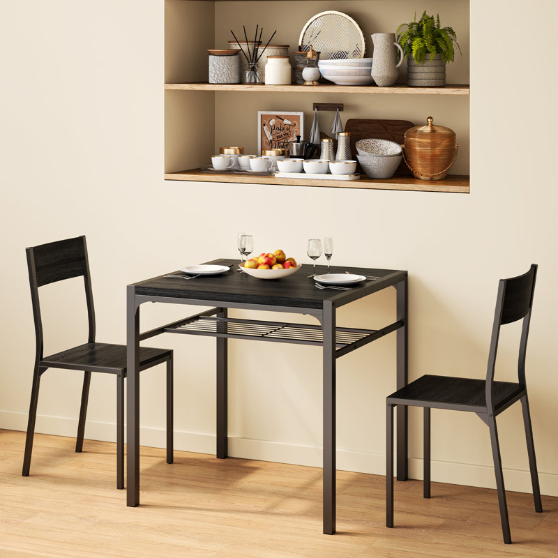 Modern 3-Piece Dining Room Set with Under-Table Storage, Kitchen Table and Chairs for 2 with Ergonomic Chairs, Space-Saving Dining Set for Kitchen & Living Room