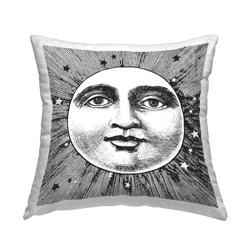 Astrology Moon Face Black and White Square Throw Pillow