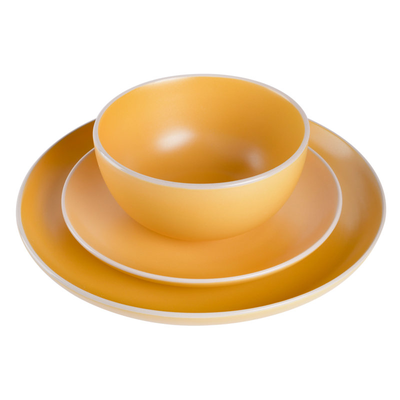 Yellow Ceramic 12-Piece Dinnerware Set, Service for 4
