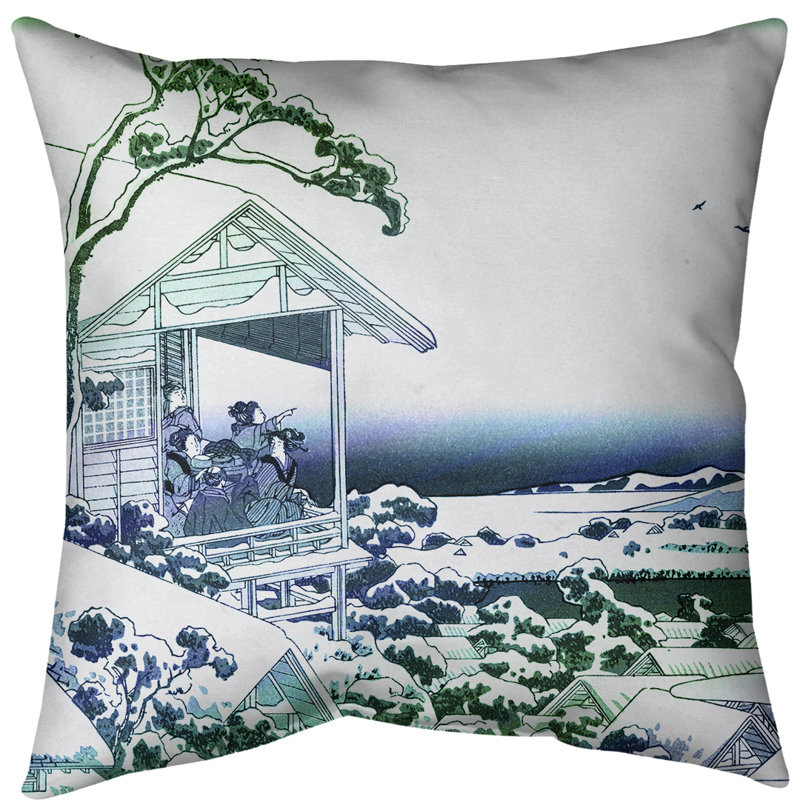 Maison de thé Katsushika Hokusai à Koishikawa, Vert / dégradé bleu, Sergé de coton