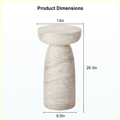 Table d'appoint 13 po en forme de champignon en grain de pierre naturelle, table de bout de patio autoportante imperméable, table d'appoint décorative pour balcon, cour, couloir, côté canapé